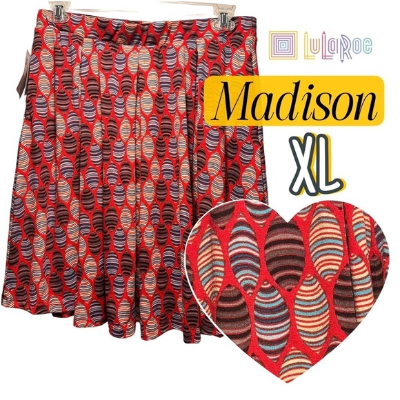 LuLaRoe Madison Pleated Skirt Extra Large 18-20 Hidden Pockets Soft Stretchy Mid - Picture 1 of 14
